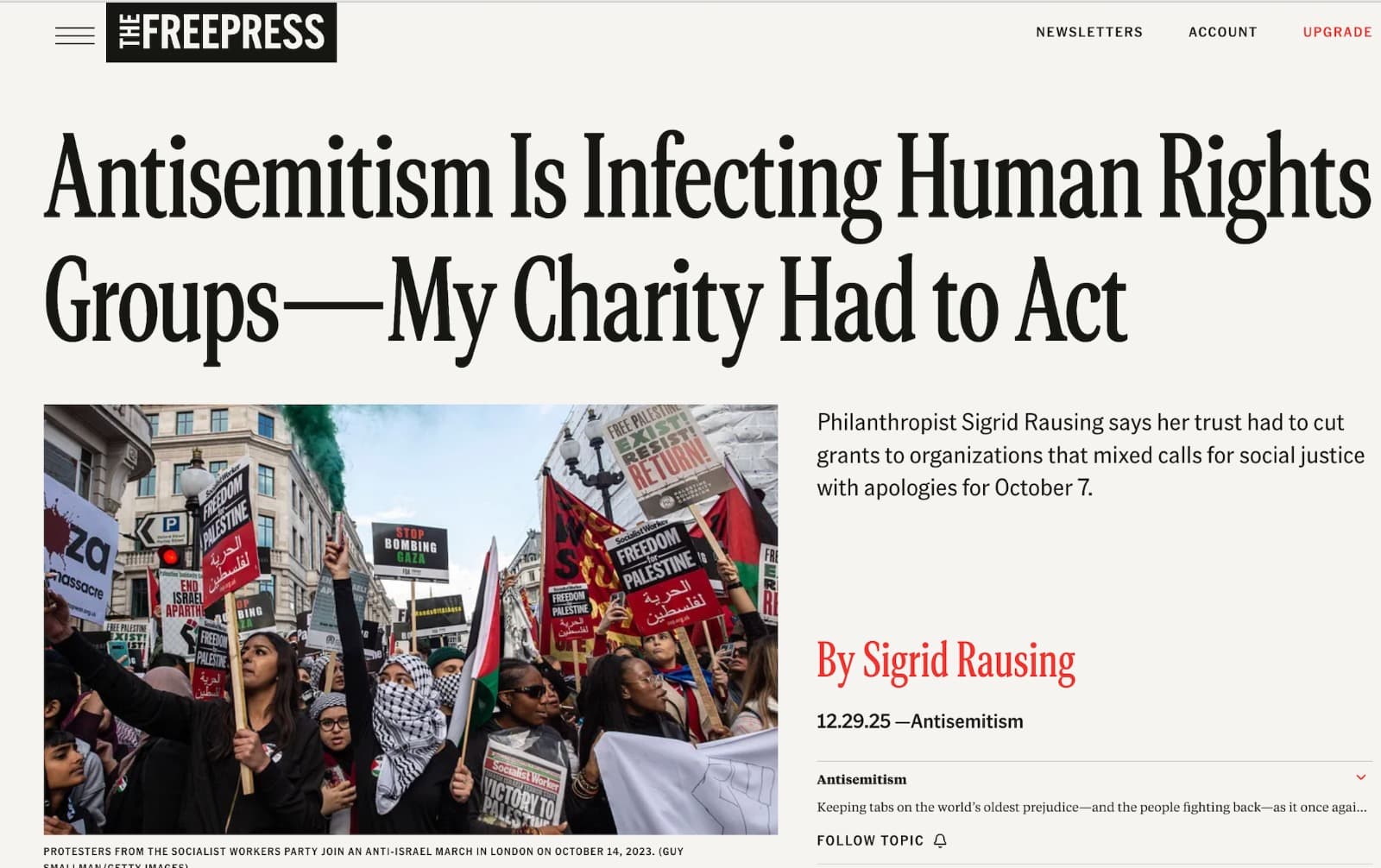 ANTISEMITISM IS INFECTING HUMAN RIGHTS GROUPS-MY CHARITY HAD TO ACT, Free Press, Dec 29, 2025