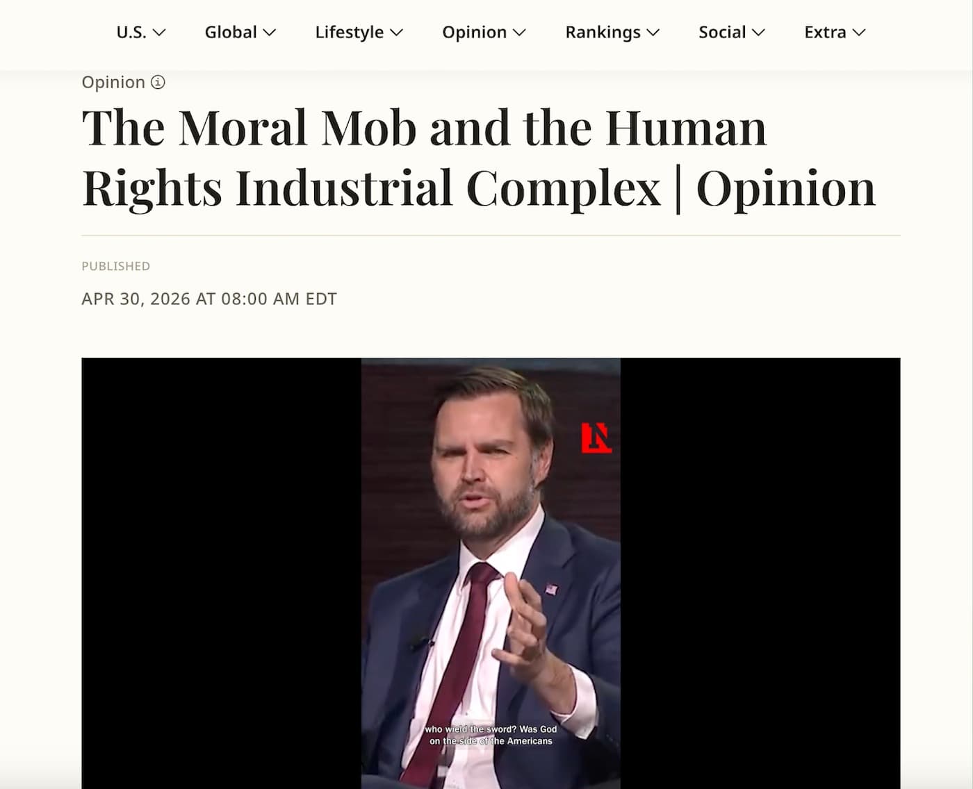 THE MORAL MOB AND THE HUMAN RIGHTS INDUSTRIAL COMPLEX, Newsweek, April 2026